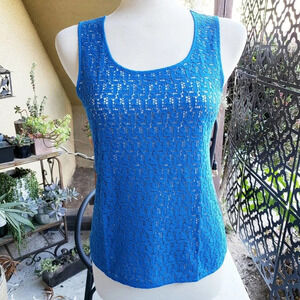 Ann Taylor Top | Light Royal Blue Colorful Lace • Tagged Size Small
